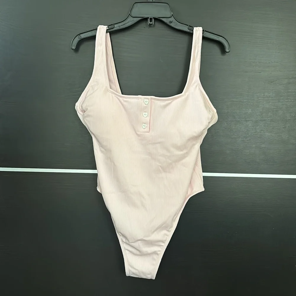 Stoney Clover Lane LIMITED EDITION Ribbed Henley One Piece Swimsuit in Pink